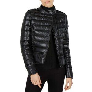 NWT Save The Duck eco leather black moto style quilted puffer jacket, S